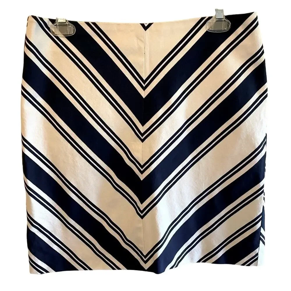 Talbots Blue/White Striped Canvas A-Line Zip Up Back Skirt Size 4 - Picture 1 of 5